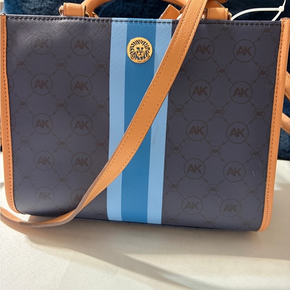 Anne Klein Navy and Tan Satchel - Picture 2 of 14